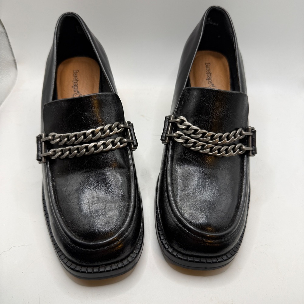 Baretraps Athena Womens Black Chain Link Block Heel Loafers Size 6.5 BTF22-005